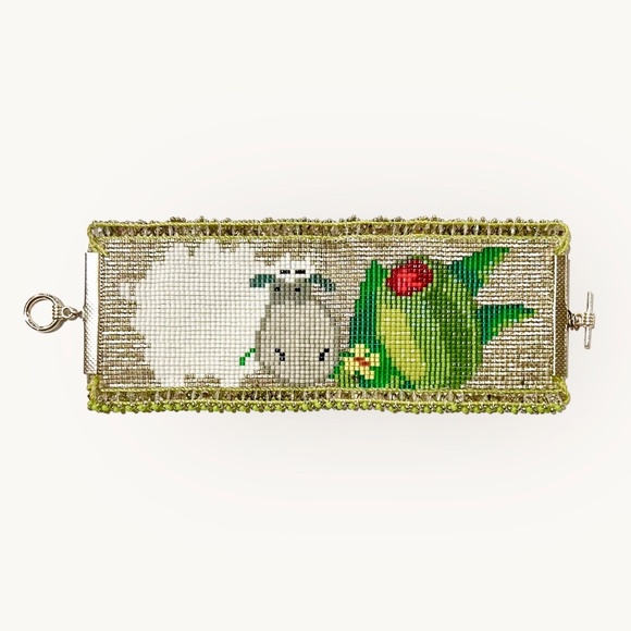 Olive Ewe (I Love You) Handmade Delica Seed Bead Loom Bracelet - Picture 4 of 6